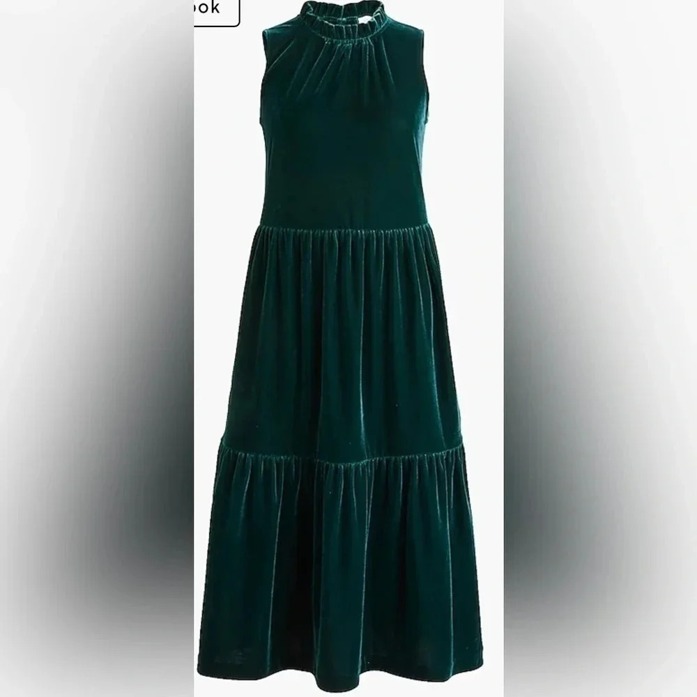 J.Crew Factory Velvet sleeveless midi dress Women’s Size 6 Color Old Forest NWT